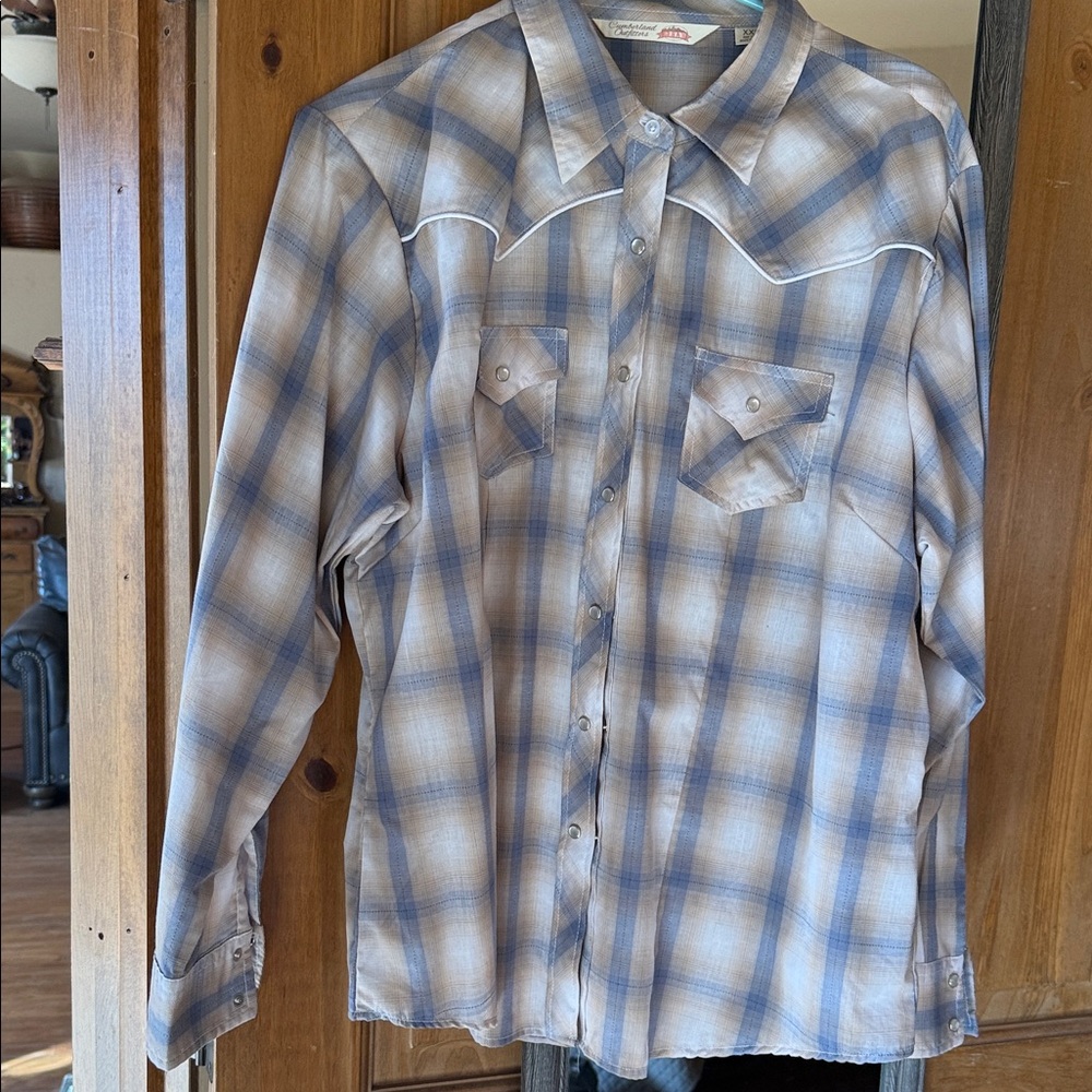 Ely Cattleman Blue and Tan Plaid Women's Button Down Shirt